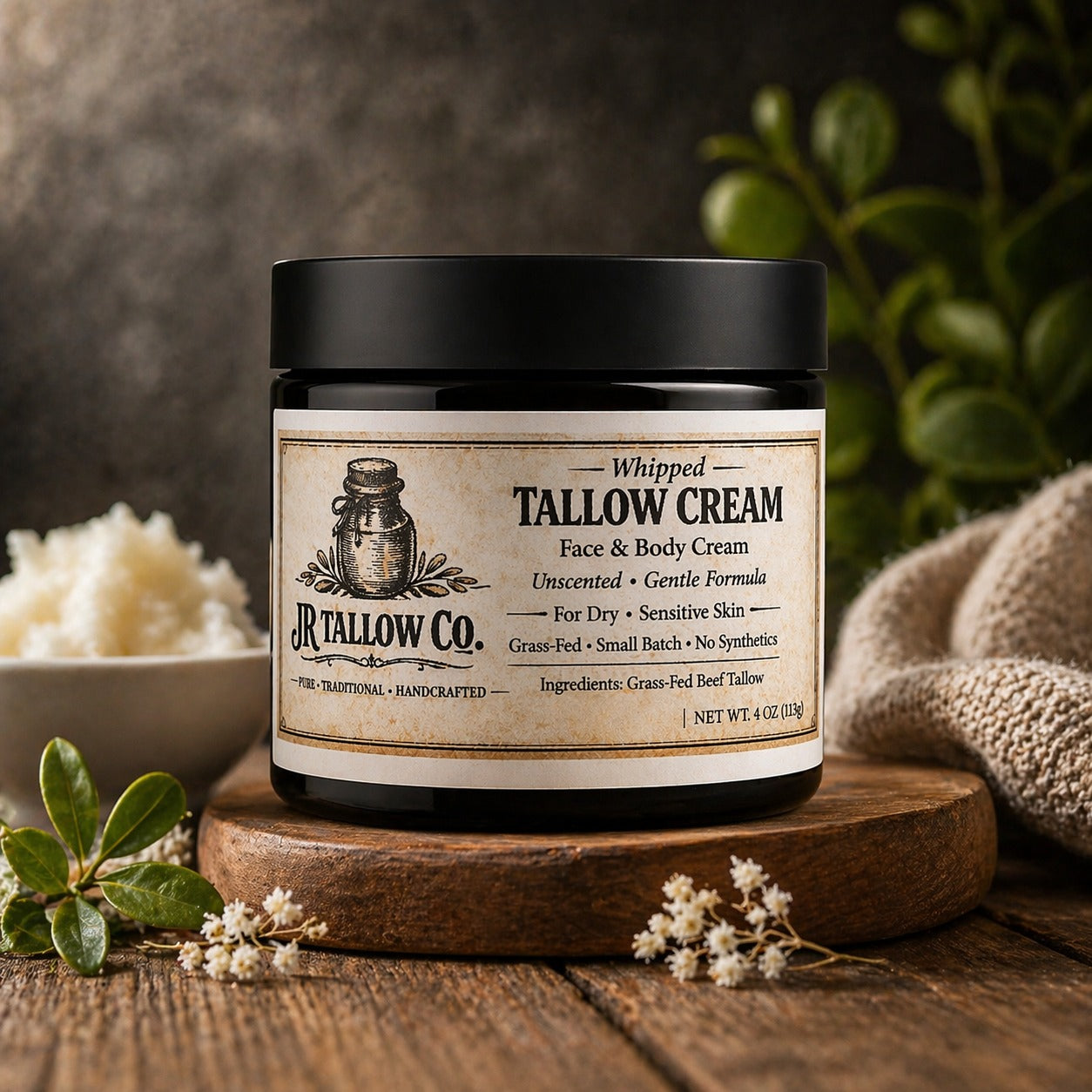 JR Tallow Co. Natural Face Balm – 100% Pure Grass-Fed Moisturizer